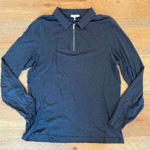 Reiss Men's Grey/Blue Long Sleeve Polo Shirt